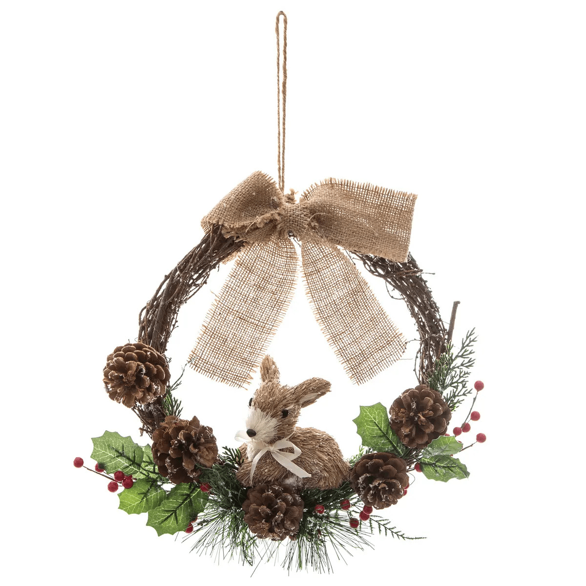 Couronne de Noël Bois et Jute Harstad Renne 32cm