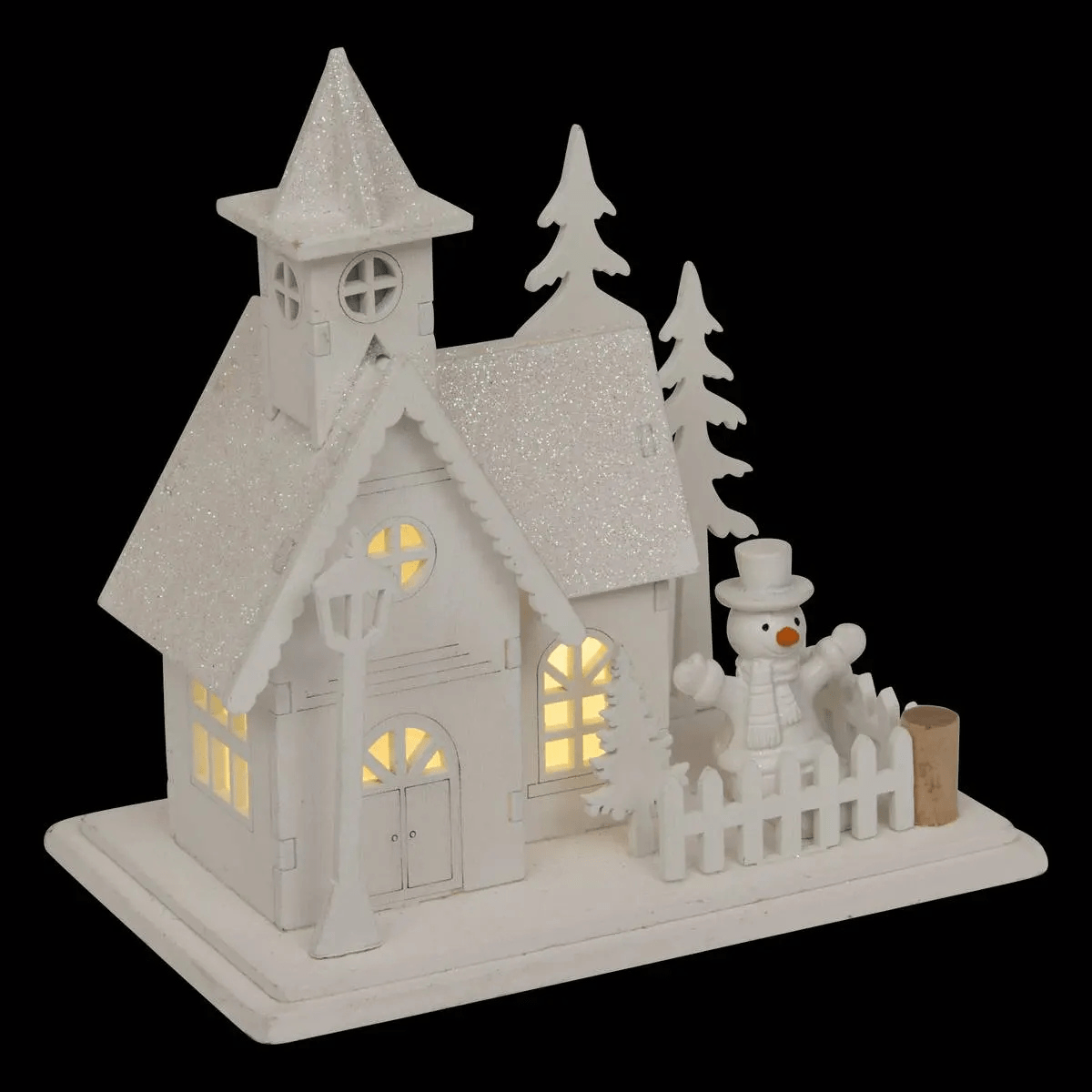 Maison Noël lumineuse bois Buvika Blanc