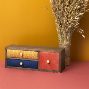 Mini-commode bois Vizinia 3 tiroirs velours colorés