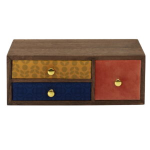 Mini-commode bois Vizinia 3 tiroirs velours colorés