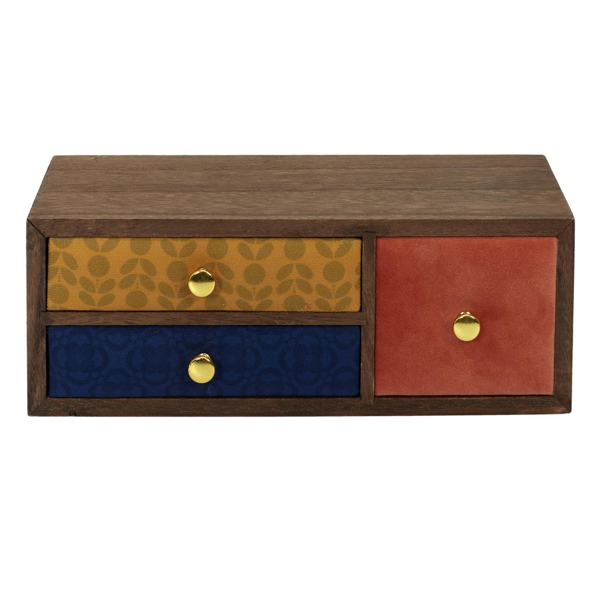 Mini-commode bois Vizinia 3 tiroirs velours colorés