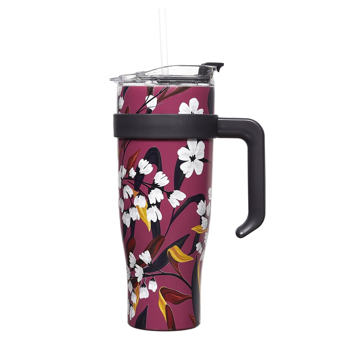 Mug de transport XXL avec paille design Fleurs Giorginia
