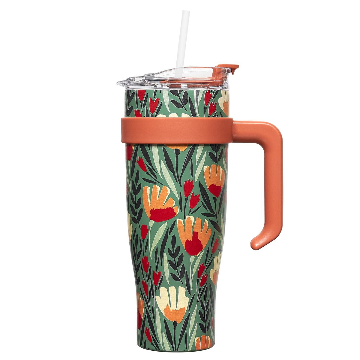 Mug de transport XXL avec paille design Fleurs Petronille