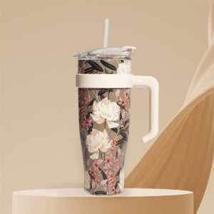 Mug de transport XXL avec paille design Fleurs Saliovia