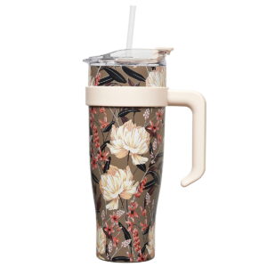 Mug de transport XXL avec paille design Fleurs Saliovia