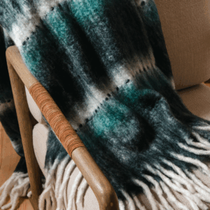 Plaid laine Venezia Bleu dégradé avec franges 170x130cm