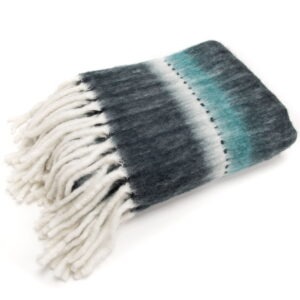 Plaid laine Venezia Bleu dégradé avec franges 170x130cm