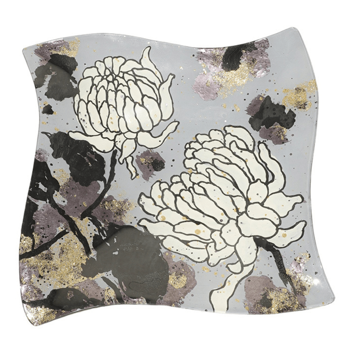 Plat verre hélice Sigismonde Pivoines 30x30cm