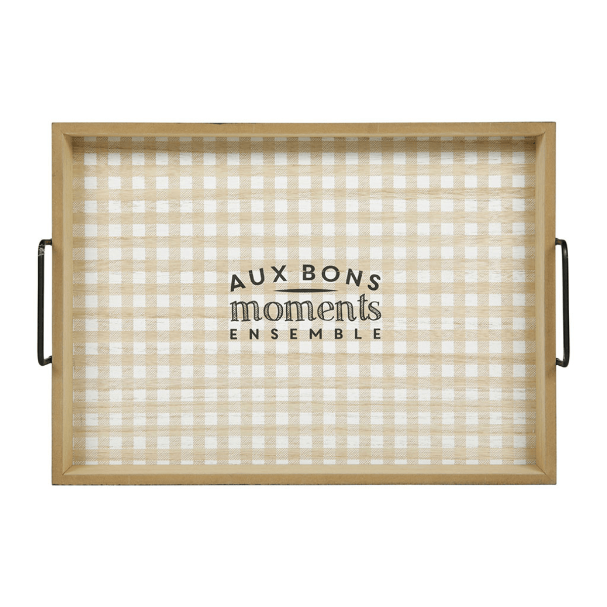 Plateau Vintage bois et poignée métal Octave 41x29cm