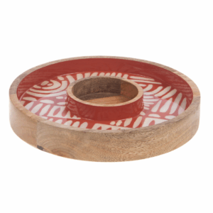 Plateau apéro rond bois manguier Badelo Rouge D25cm