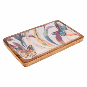 Plateau bois manguier Papillon Lisana 18x12cm