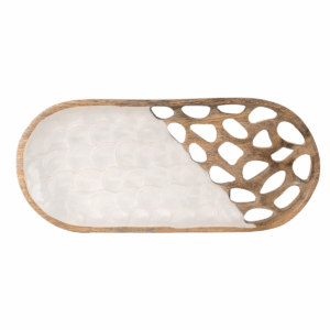 Plateau bois manguier et blanc Giliti 28x13cm