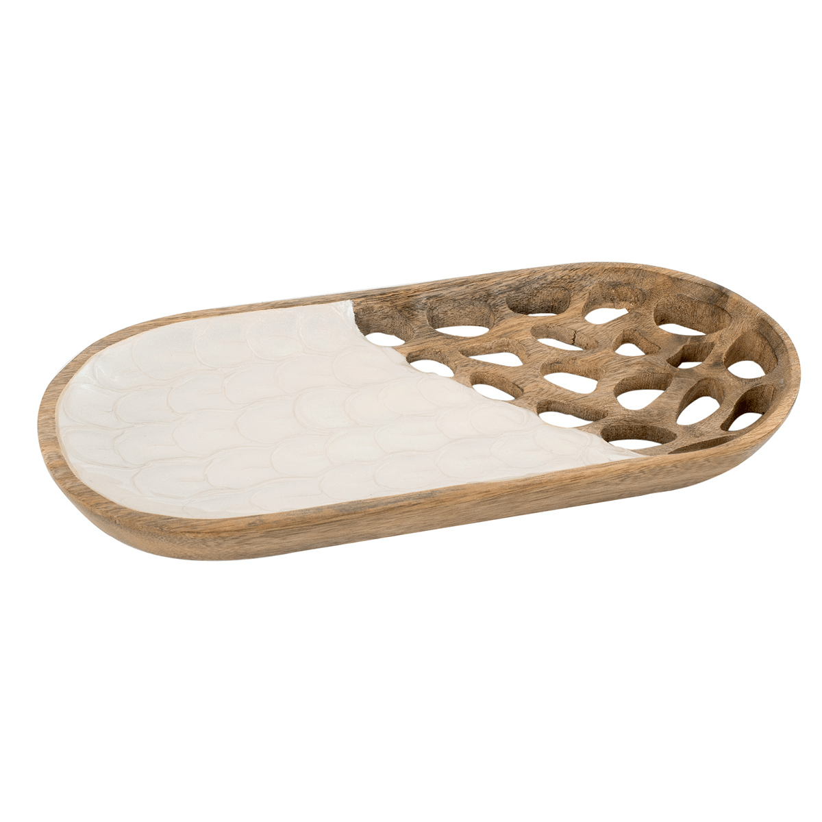 Plateau bois manguier et blanc Giliti 28x13cm