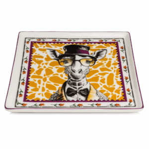 Plateau carré porcelaine Volker Mr Girafe 19x19cm