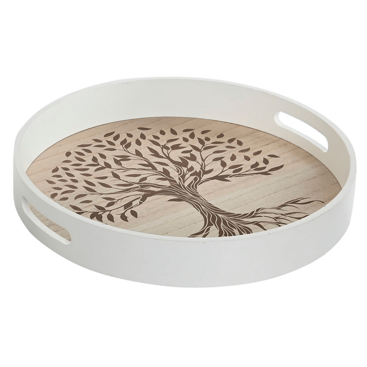 Plateau rond Arbre de Vie Colmeal Blanc et Marron D35cm