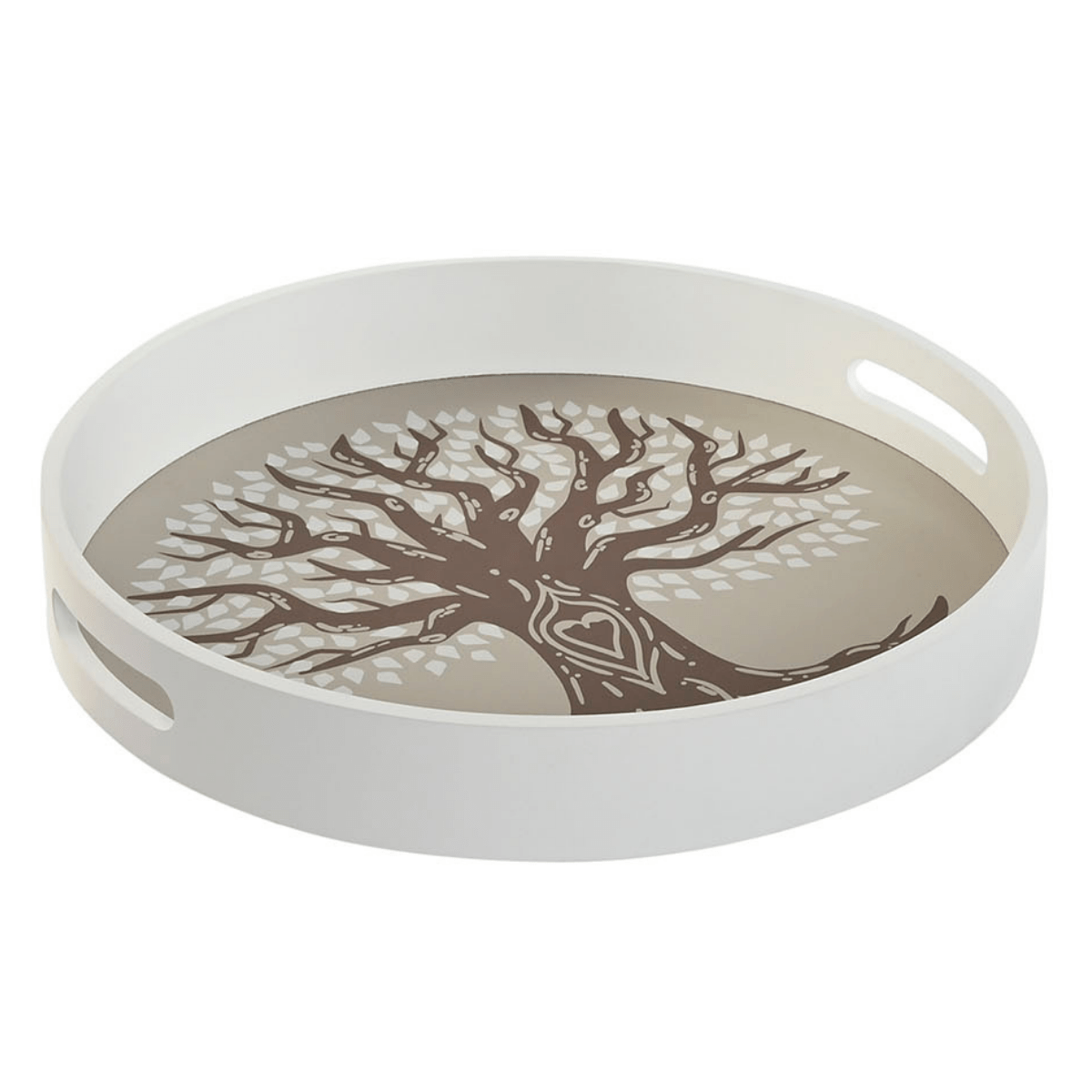 Plateau rond Arbre de Vie Olivence Blanc et Marron D35cm
