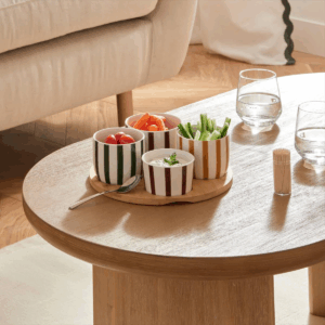 Set Apéritif Angela 4 bols rayures et plateau bois
