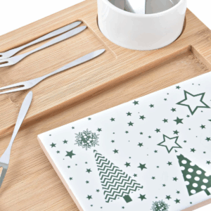 Set Apéritif Noël Skaulatik grès et bambou 25x20cm