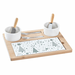 Set Apéritif Noël Skaulatik grès et bambou 25x20cm