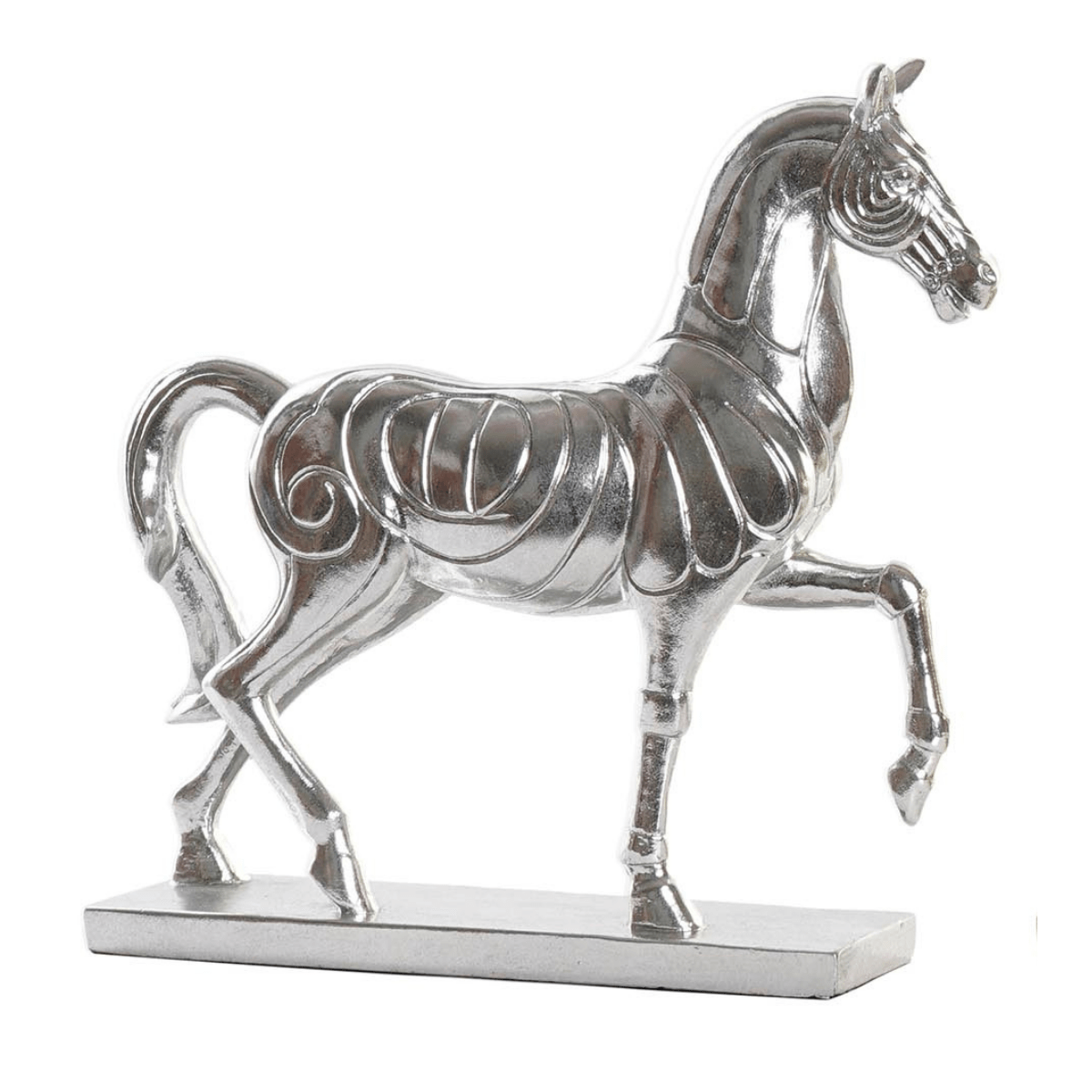 Statue Cheval Polkase Argenté 34x30cm