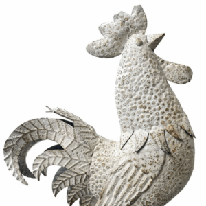 Statue Coq métal Oublino blanc H51cm