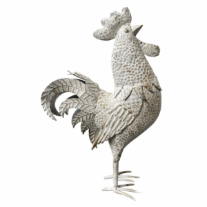 Statue Coq métal Oublino blanc H51cm