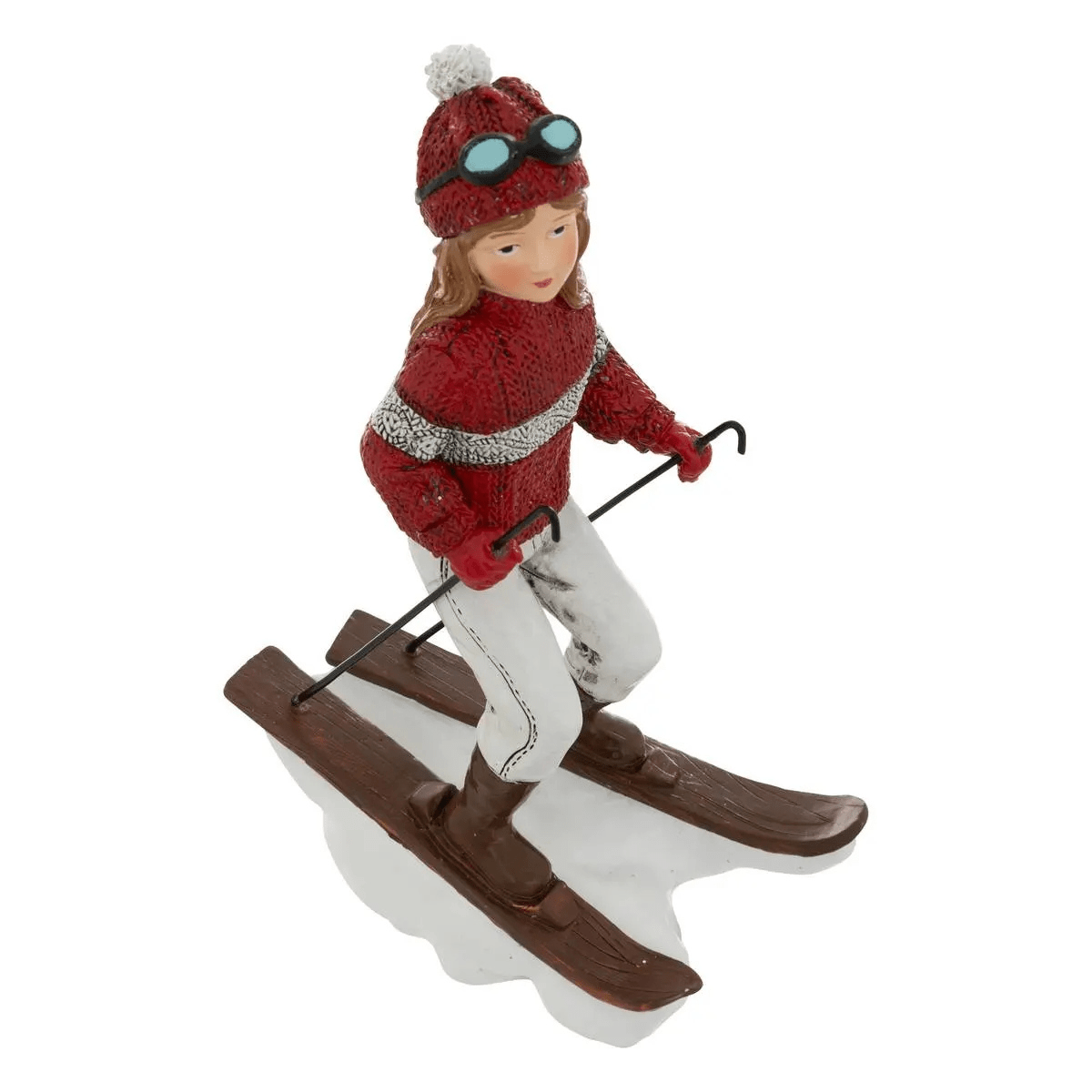 Statue Noël Skieur Karmoy Fille Rouge et Blanc H20cm