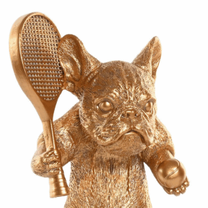 Statue Vouziliane Bulldog sportif Tennis doré H27cm