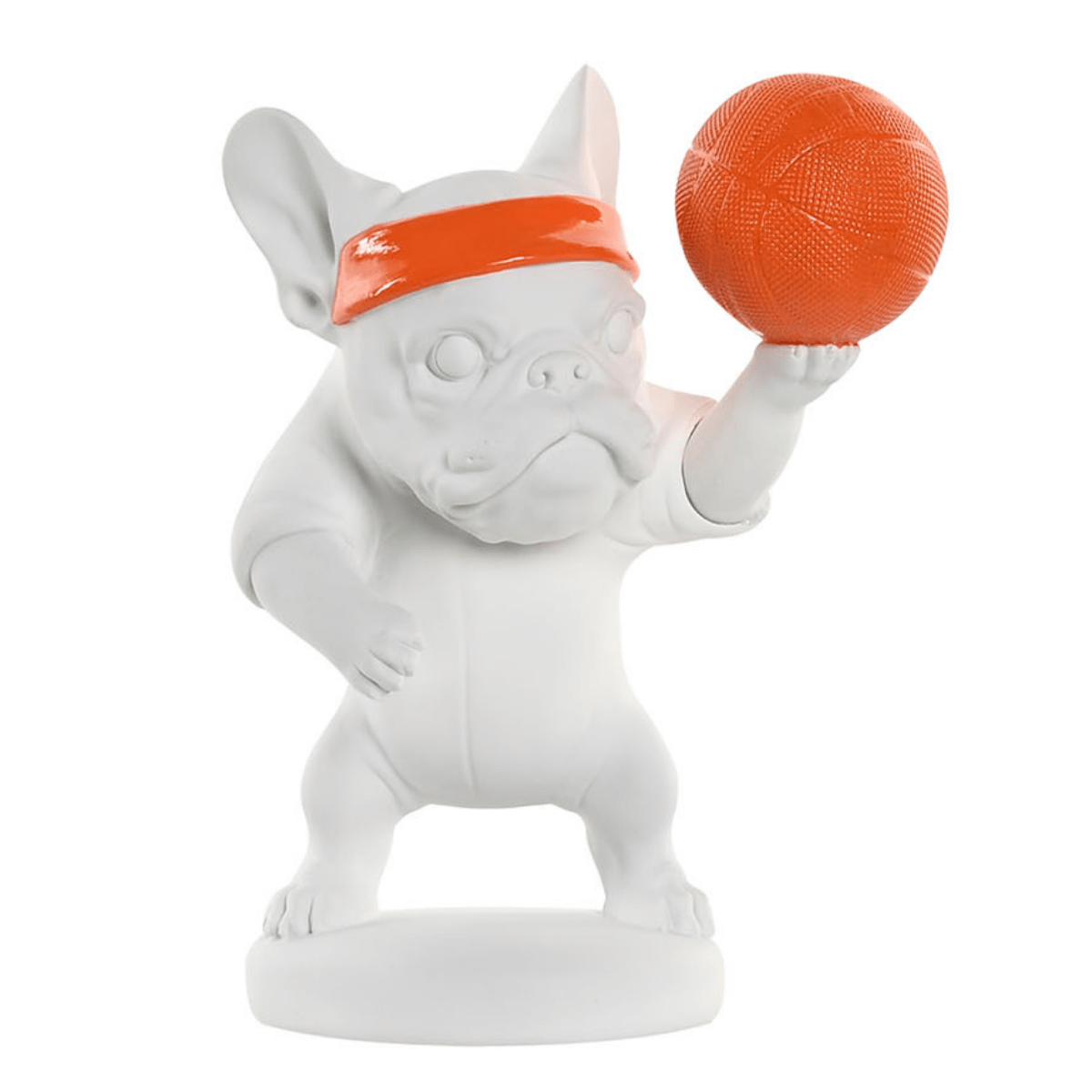 Statue Wataka Bulldog sportif Basket Blanc et Orange