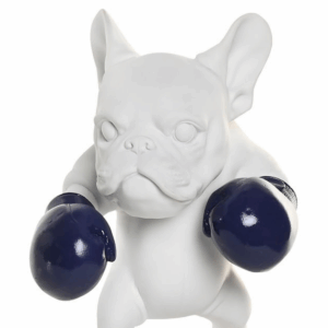 Statue Wataka Bulldog sportif Boxeur Blanc et Bleu