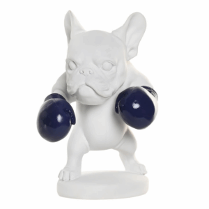 Statue Wataka Bulldog sportif Boxeur Blanc et Bleu
