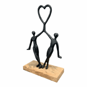 Statue métal noir et bois Couple Cœur Vicene H33cm