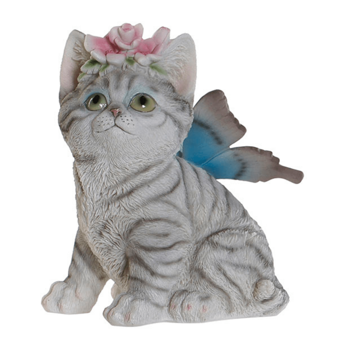 Statue résine Chat avec Fleurs Perlin H15cm