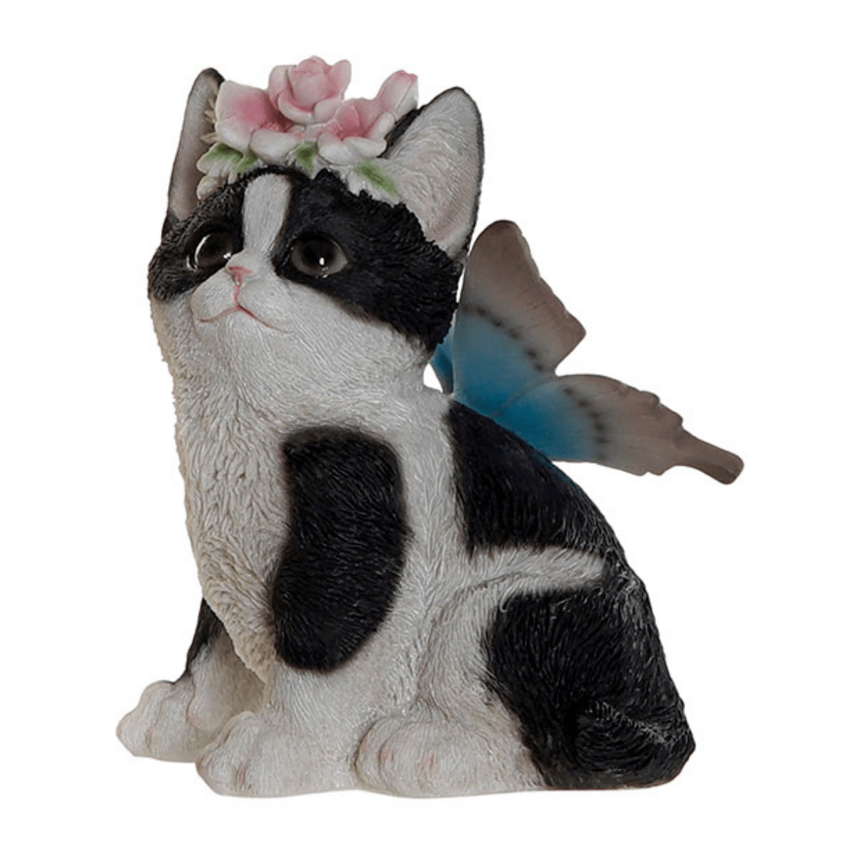 Statue résine Chat avec Fleurs Yaloup H15cm