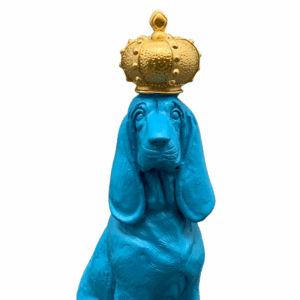 Statue résine Chien Gostonak Bleu Couronne Doré H24cm