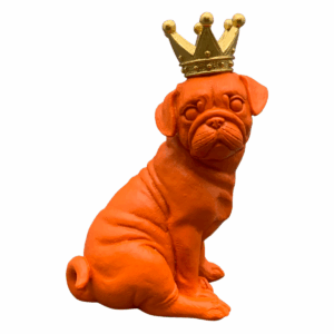 Statue résine Chien Gostonak Orange Couronne Doré H21cm