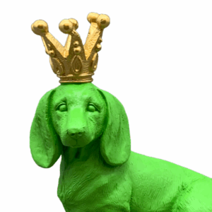 Statue résine Chien Gostonak Vert Couronne Doré H18cm