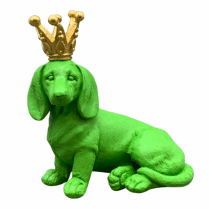 Statue résine Chien Gostonak Vert Couronne Doré H18cm