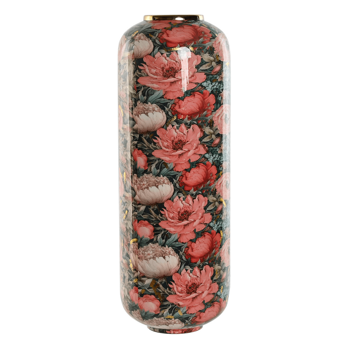 Vase métal Villanova Fleurs Rose et Doré H70cm