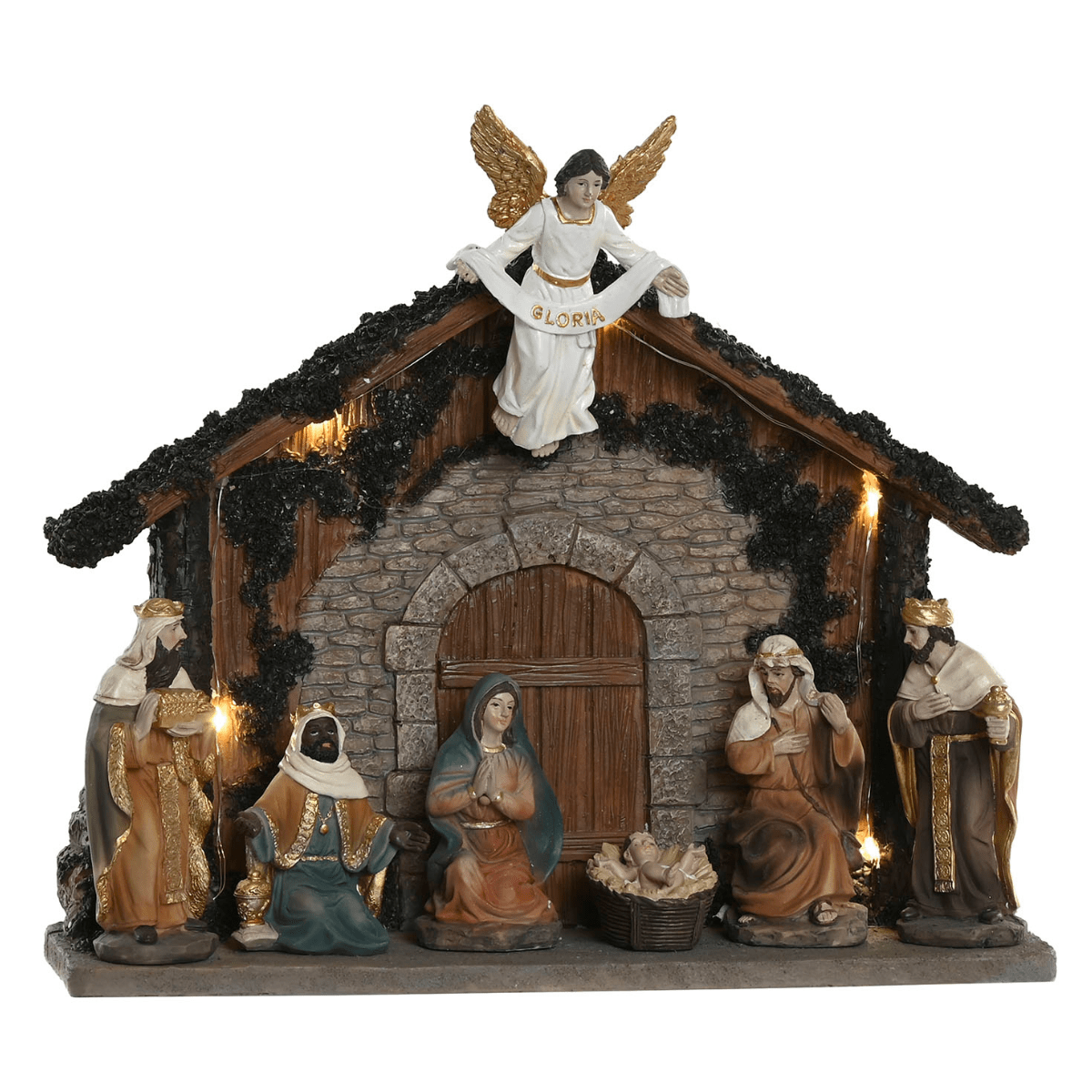 Crèche de Noël lumineuse Muratella 28x23cm