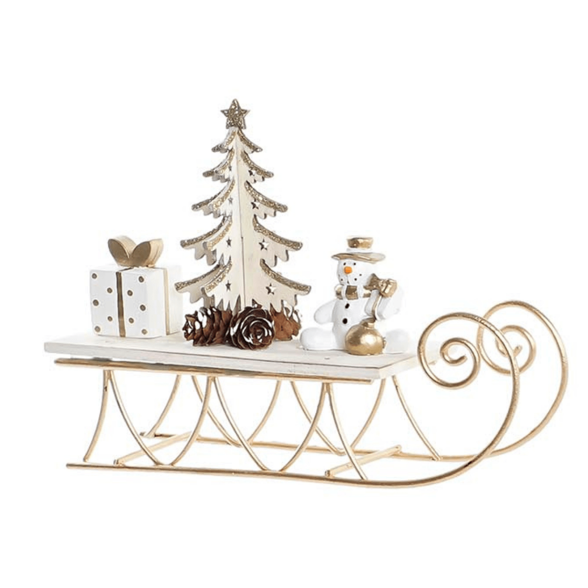 Déco Luge métal Scène Noël Bois Vivaio Doré