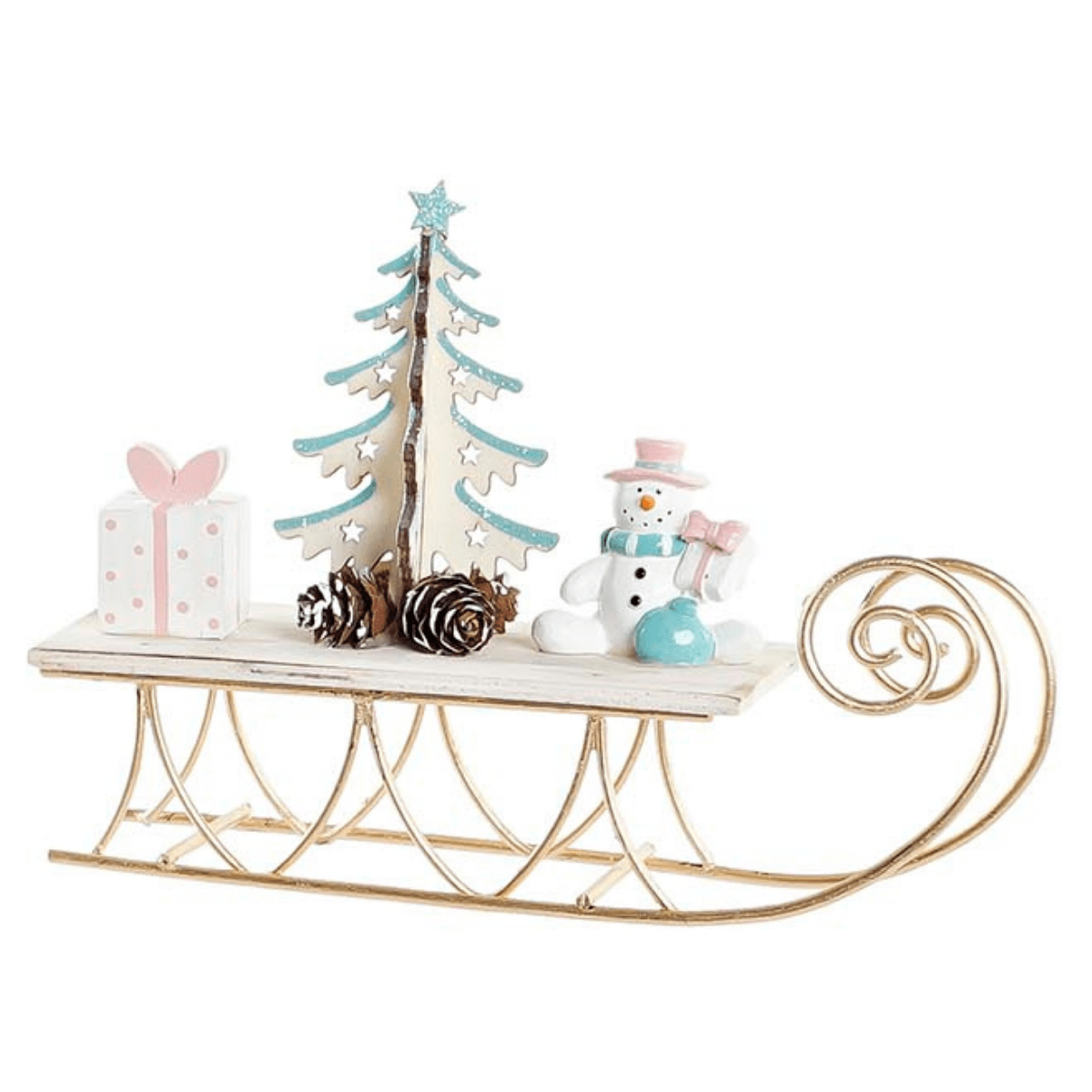 Déco Luge métal Scène Noël Bois Vivaio Rose