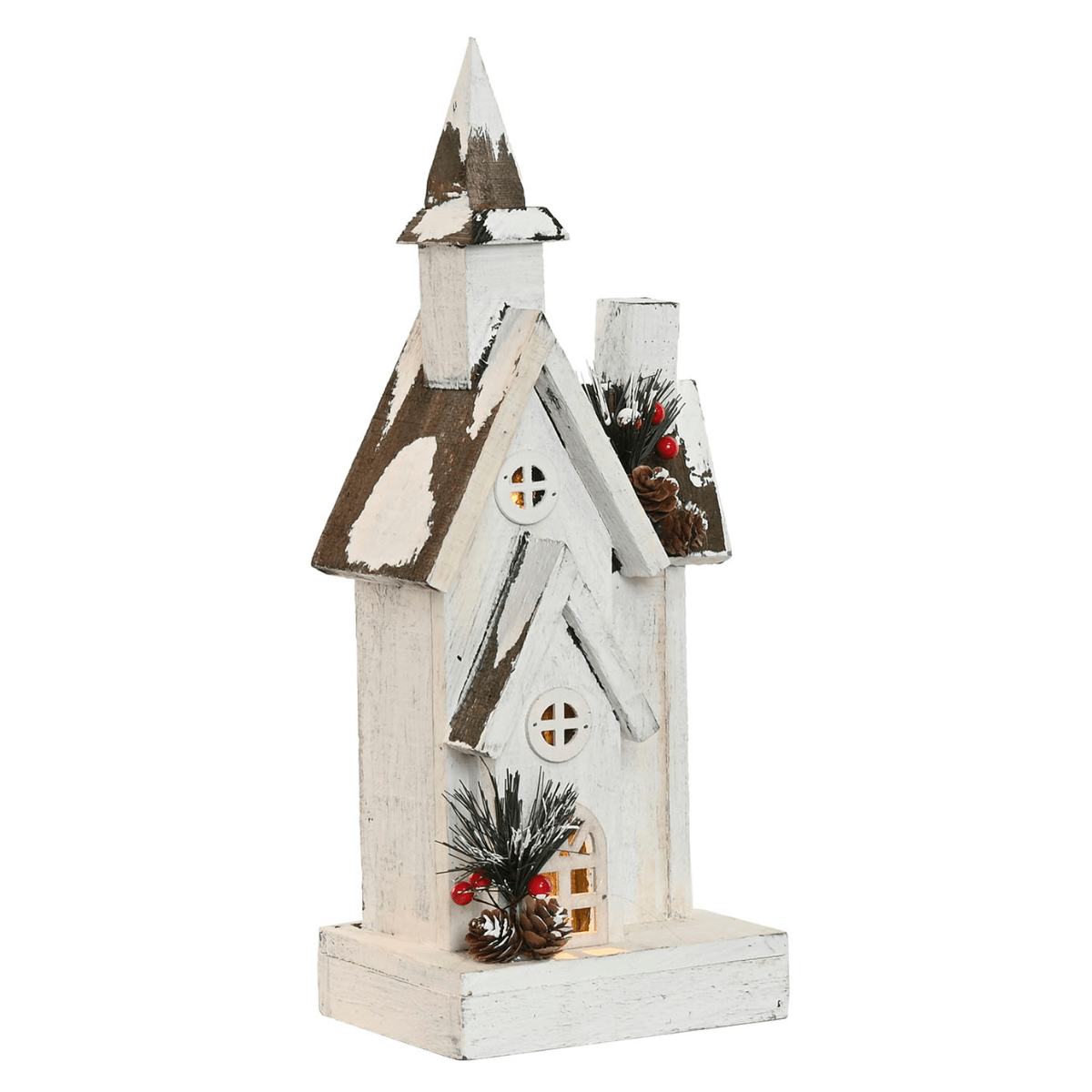 Déco Noël Eglise bois lumineuse Kilfroska Blanc H40cm