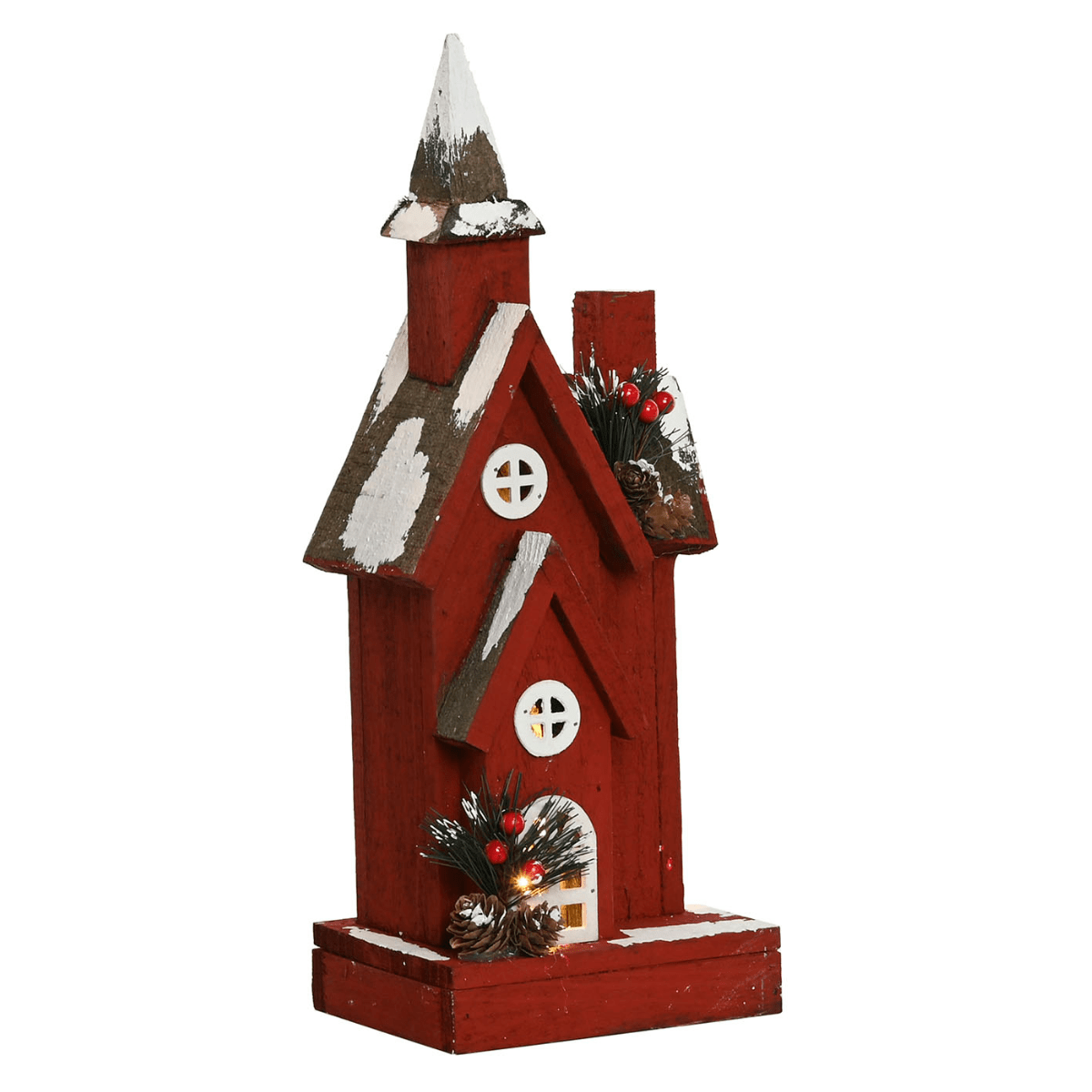 Déco Noël Eglise bois lumineuse Kilfroska Rouge H40cm