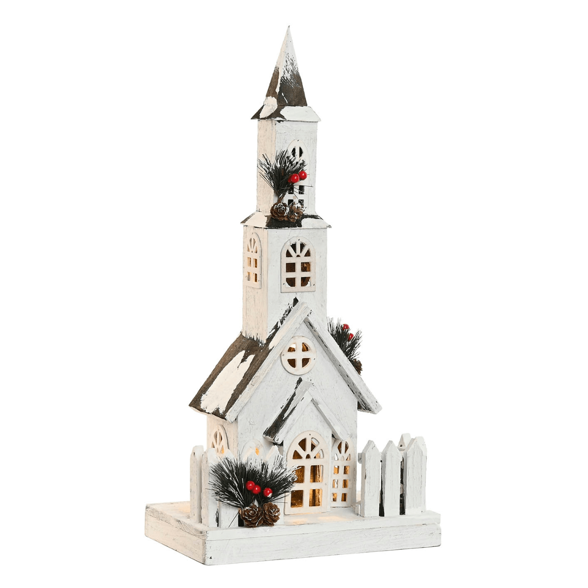 Déco Noël Eglise bois lumineuse Overselo Blanc H56cm