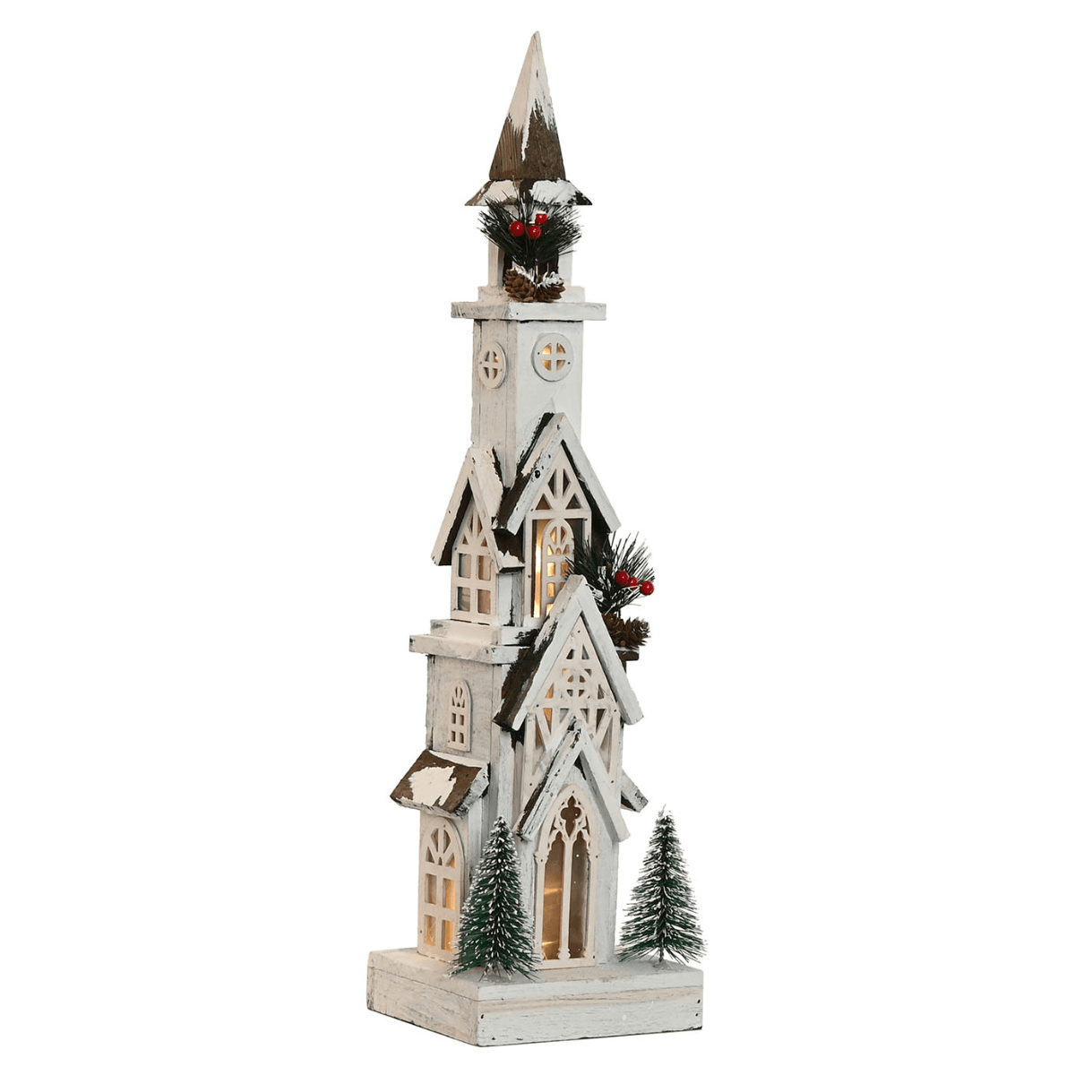 Déco Noël Eglise bois lumineuse Strangnasen Blanc H63cm