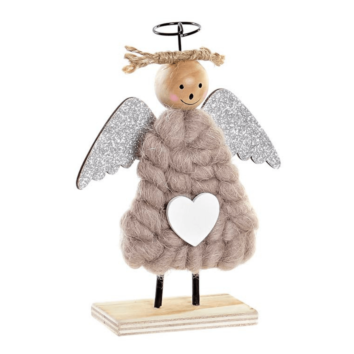Déco Noël Figurine Ange Cœur Torricola Marron Clair H19cm