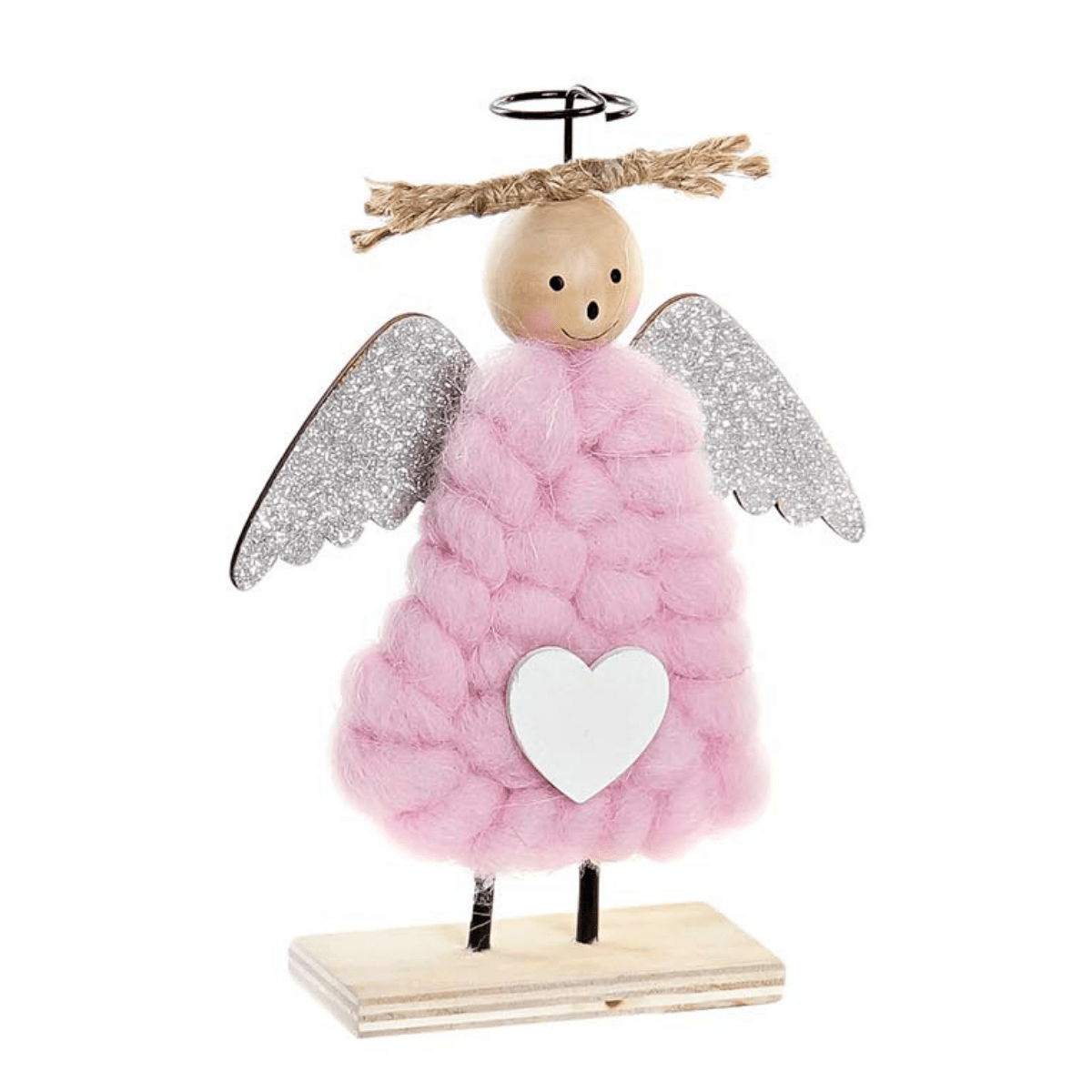 Déco Noël Figurine Ange Cœur Torricola Rose H19cm
