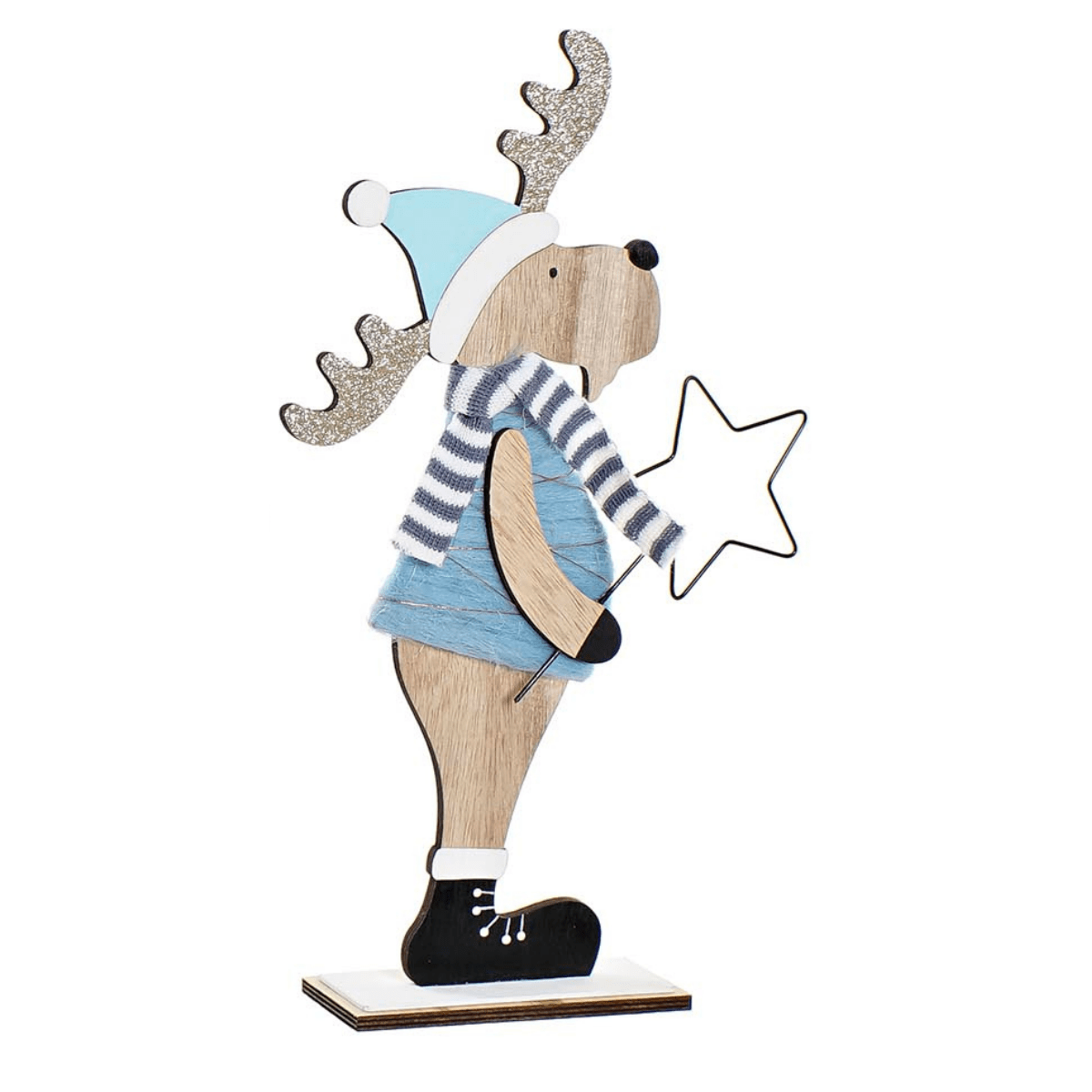 Déco Noël Figurine XL Renne Etoile Riunitos Bleu H41cm
