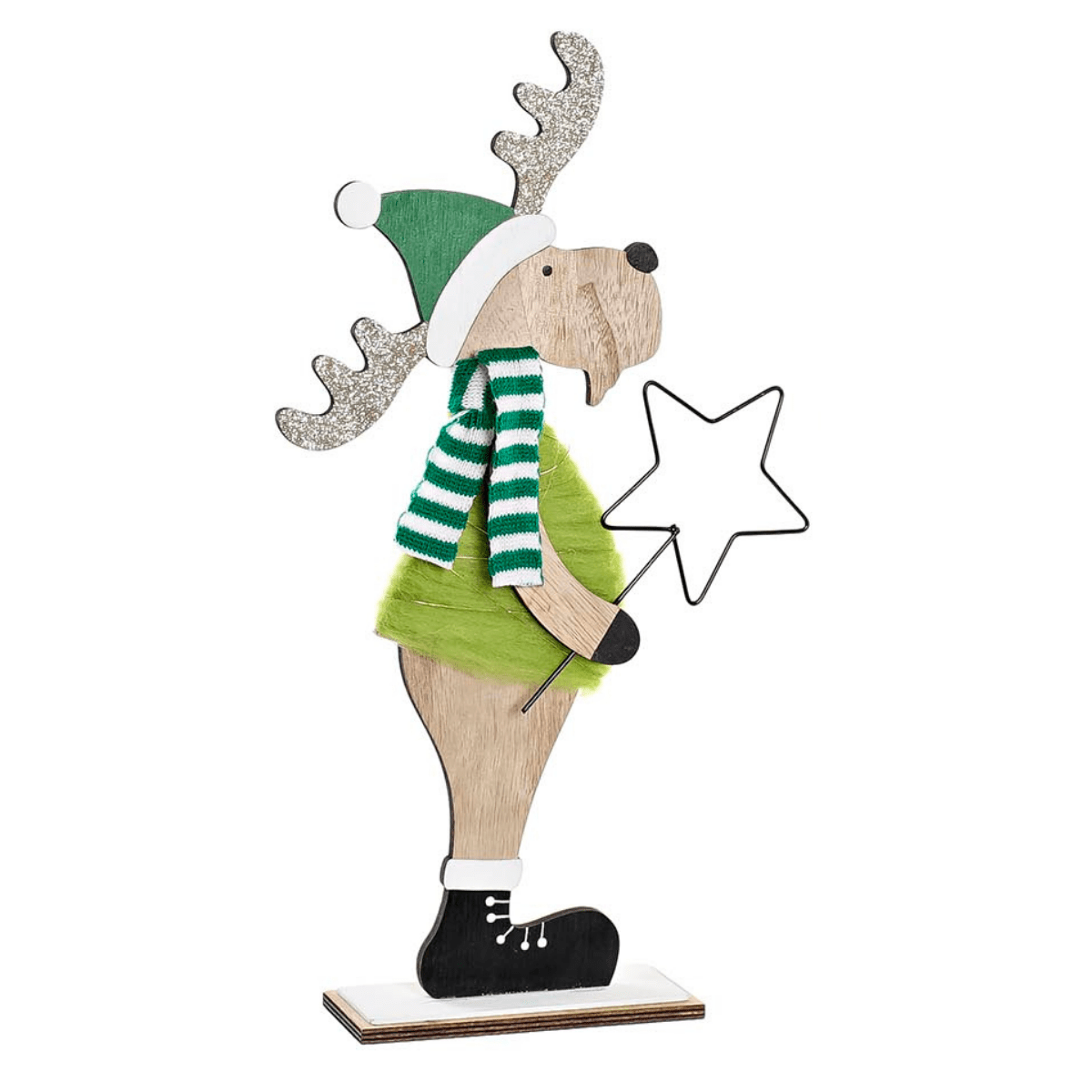 Déco Noël Figurine XL Renne Etoile Riunitos Vert H41cm